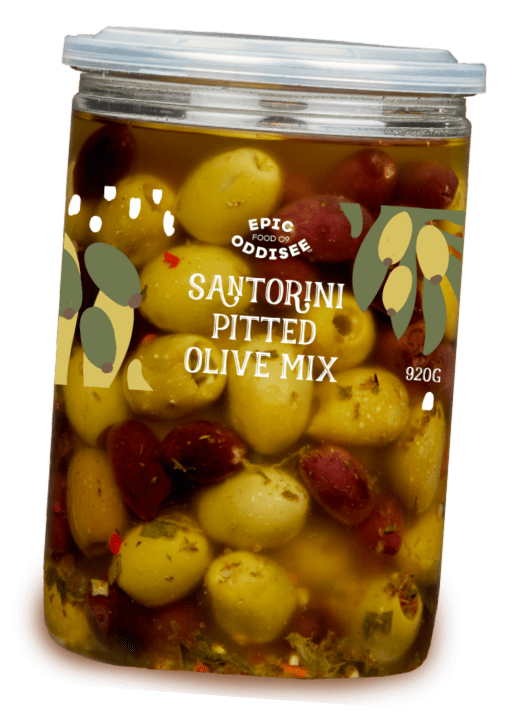 SANTORINI OLIVES in the jar